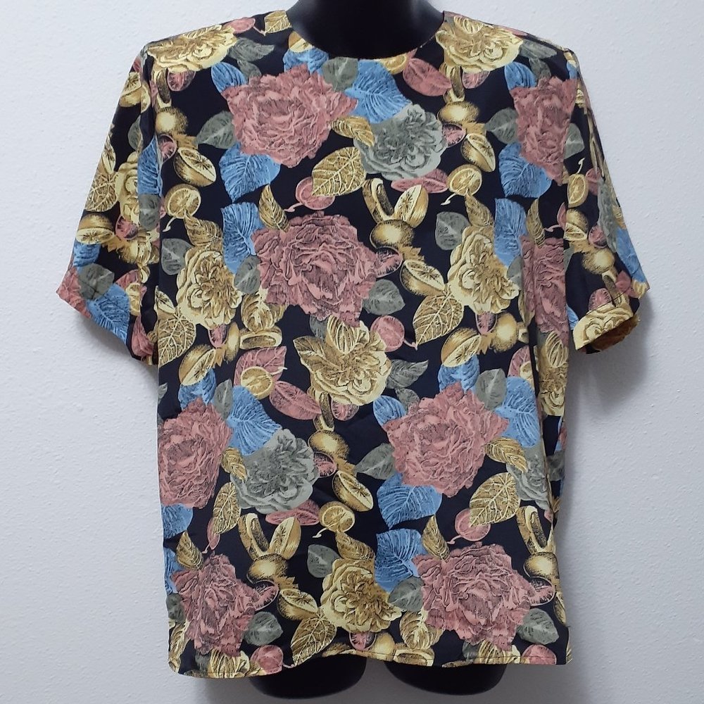 Heritage Road Woman’s Lemon Rose Print Blouse Med